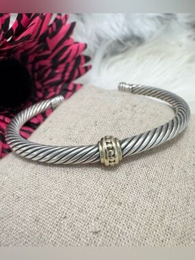 David Yurman 5mm Cable Cuff Metro Bracelet with 14K Gold Single Station